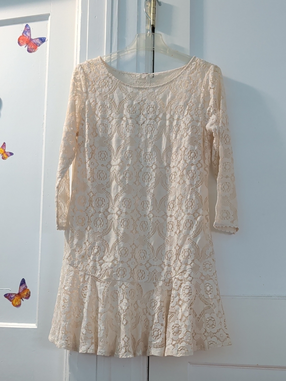 Women's Lace Drop-Waist Dress in Cream